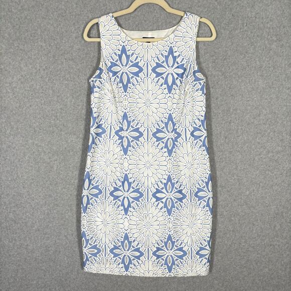 Talbots Dress 8P Cut Away Lace Floral White Shift Mod Periwinkle Church Easter - Picture 1 of 14